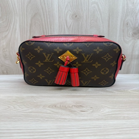 LV 老花紅色邊流蘇拉鏈相機包