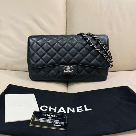 Chanel 香奈兒 經典CF30 口蓋包/鏈袋包/黑銀款/荔枝牛皮/保卡款/98新美品