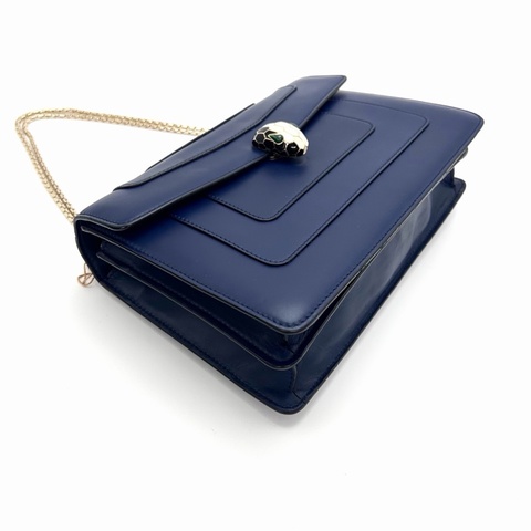 【威選精品】💙 BVLGARI Serpenti Forever 藍色金扣大號蛇頭肩背包