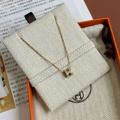 ::HERMES:: POP H MINI 栗子奶茶色x金 項鍊