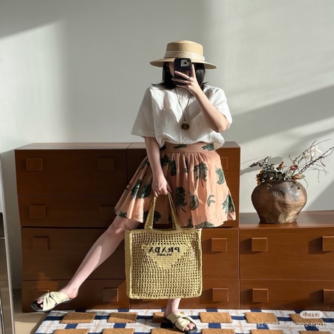 【威選精品】🤎 PRADA 鏤空編織拉菲草手提托特包