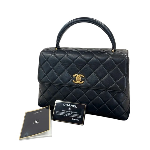 Chanel 黑金菱格紋雙C扣凱莉晚宴包