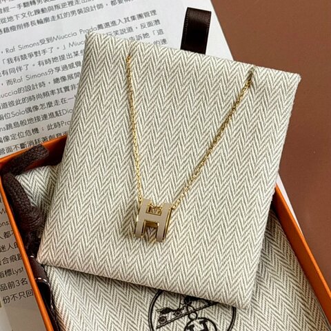::HERMES:: POP H 大款栗子奶茶色x金 項鍊