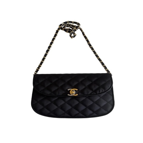 Chanel 黑金雙c扣菱格紋鏈條包