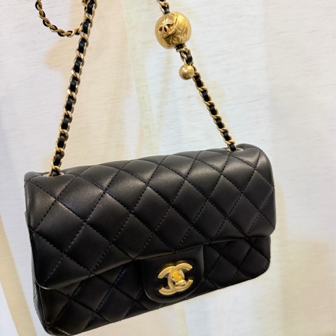 全新～Chanel mini Cf20黑羊皮 金球20