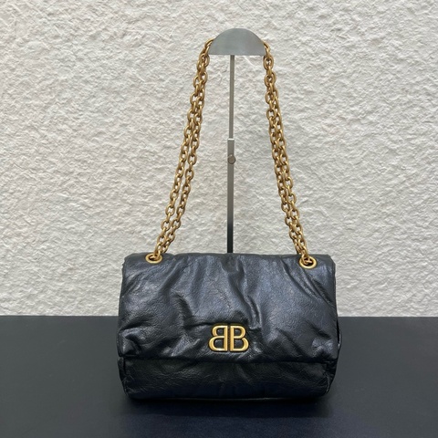❤️Balenciaga巴黎世家Monaco雲朵小號黑金鍊條包單肩包斜挎包 油蠟皮材質
