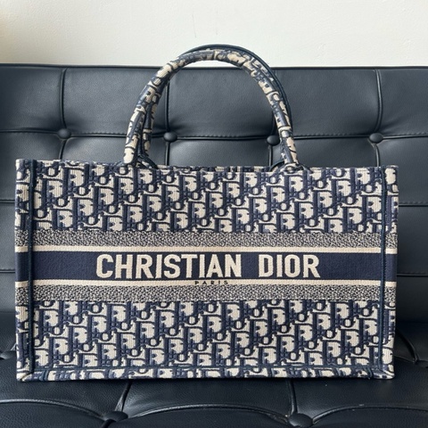 迪奧/Dior 藍色老花帆布中號托特包