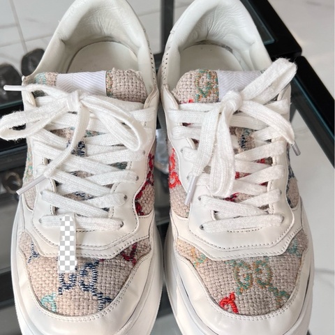 【Gucci古馳】5碼/39.5碼 白色字母刺繡 鴛鴦餅乾鞋 穿過幾次