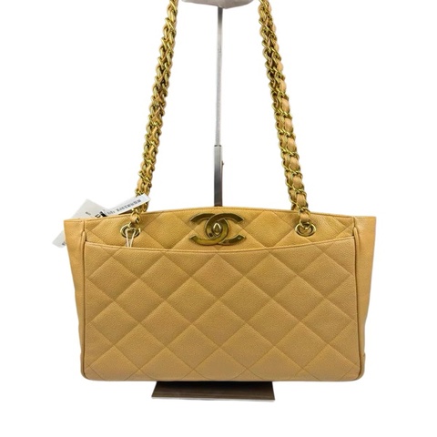 Chanel 魚子醬貝嫂雙c扣菱格紋托特鏈條包