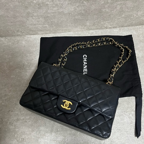 正品 Chanel cf經典黑金小羊皮