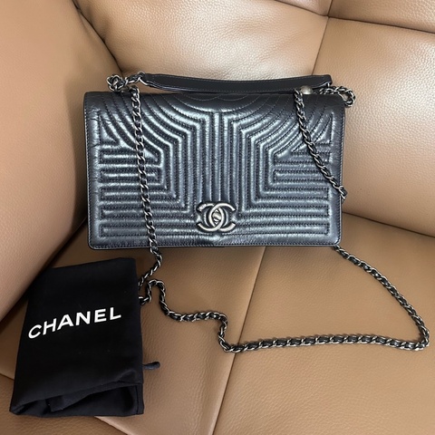 CHANEL/香奈兒 黑銀鏈條包斜挎包 21開