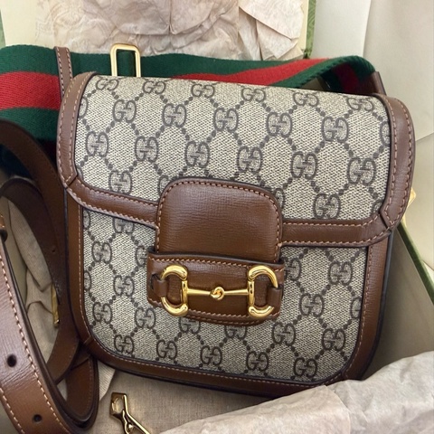 極新GUCCI Horsebit 1955 medium shoulder bag咖啡色1955系列小號斜背包658754