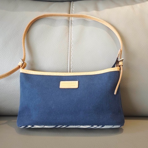 Burberry巴寶莉藍色牛仔麻將單肩包