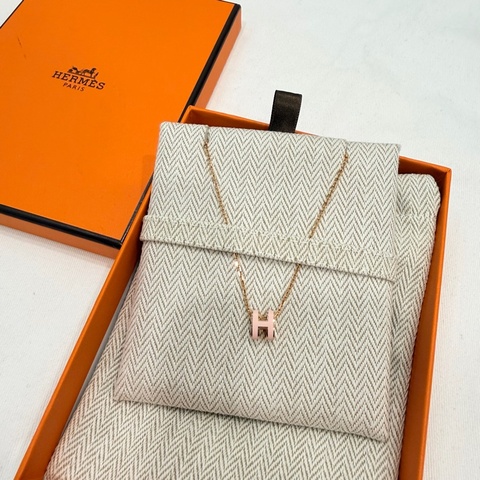 Hermes 愛馬仕 mini H pop 項鍊 粉 玫瑰金