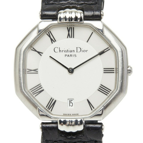 Dior 男士石英腕錶 D45-100 白色錶盤 不鏽鋼錶帶 皮革錶帶