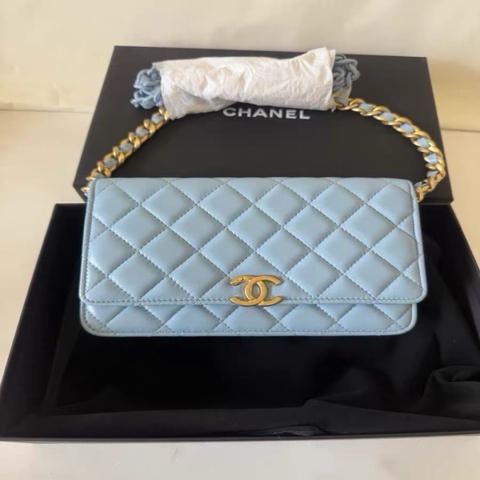 Chanel藍色鴛鴦琺瑯拼接鏈條Woc 芯片款