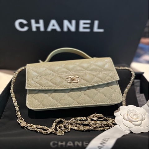 Chanel 香奈兒25c 雙肩小書包 卡其綠夏日清爽百搭 三合一 斜挎/單肩/手提  百變造型