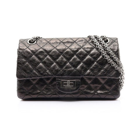 2.55 肩背包 黑色 菱格紋牛皮 銀釦【CHANEL 香奈兒】 A37586