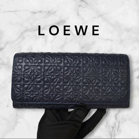 【8成新】㊣✨ LOEWE ✨羅威 藍色 印logo 壓紋 牛皮 長夾 皮夾 錢包/二手精品/二手皮夾/保證正品🌳二手樹屋🌳