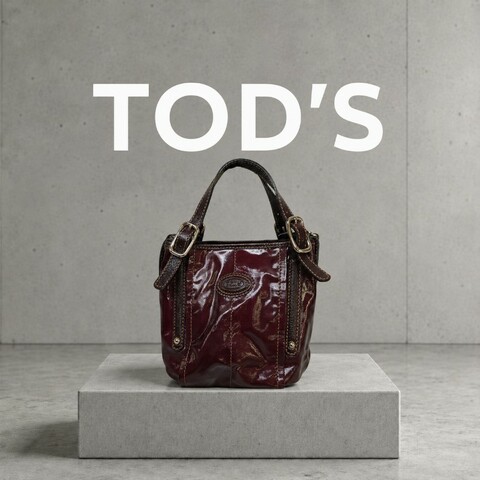 ㊣✨TOD'S✨陶德斯（附防塵袋） 酒紅色 塗層 皮革 兩用 水桶包 手提包 肩背包 斜背包/二手包/二手精品/保證正品🌳二手樹屋🌳