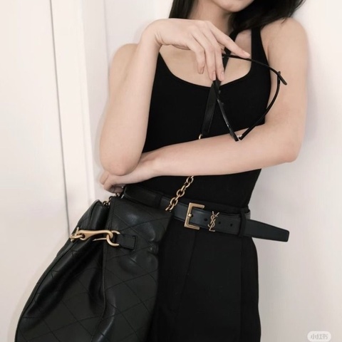 YSL Le maillon黑金鈎扣水桶包 黑色金扣 羊皮19*26*12.5 95新 配件塵袋