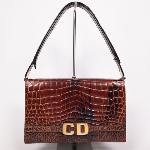 Dior 金棕色鳄鱼皮CD腋下包单肩包