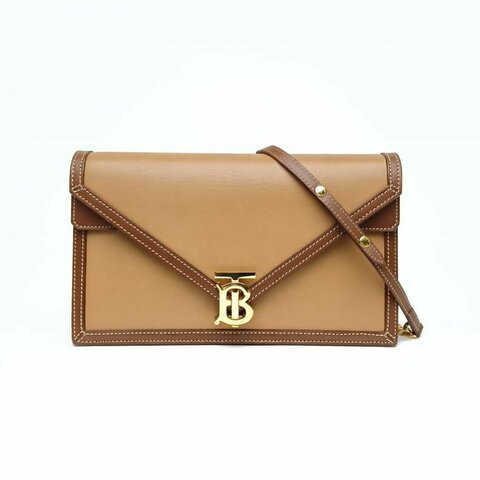 Burberry 棕色牛皮金扣拼色信封鏈條單肩包
