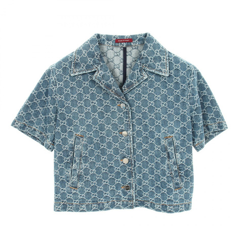 GUCCI GG提花開領短袖牛仔襯衫 788680 棉 二手 #40