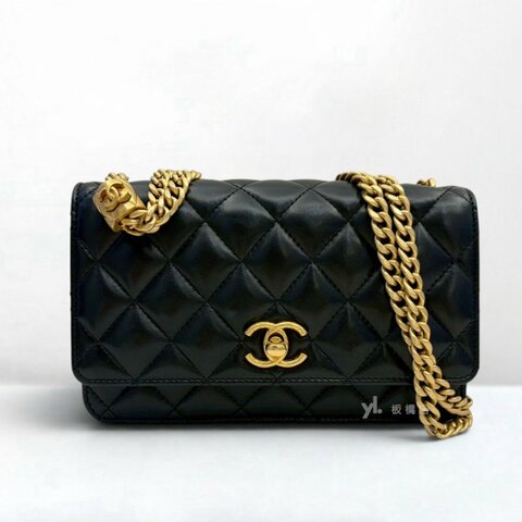 s5583-CHANEL  黑羊皮菱格金球調節扣WOC AP3043