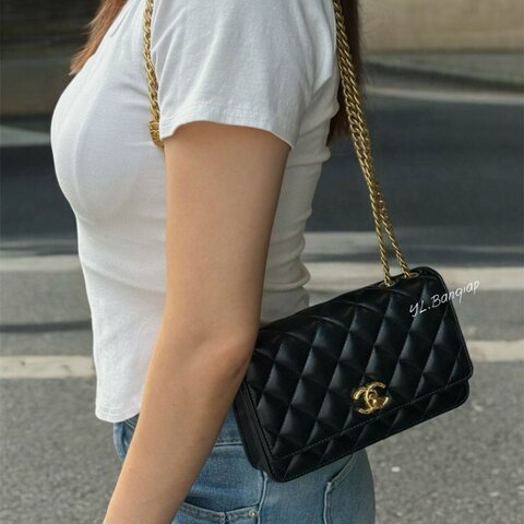 s5583-CHANEL  黑羊皮菱格金球調節扣WOC AP3043