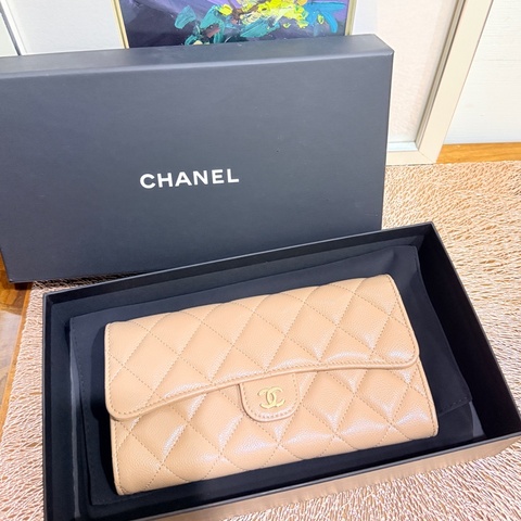 櫃上5萬多🔥CHANEL 香奈兒 晶片款 背面口袋 經典翻蓋CF長夾  荔枝牛皮 駝色 深奶茶色 淺咖啡色