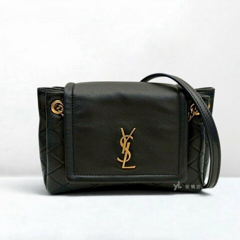 S5596-YSL  Nolita黑小羊皮金釦鍊條斜背包