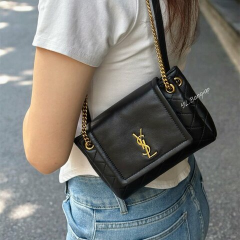 S5596-YSL  Nolita黑小羊皮金釦鍊條斜背包