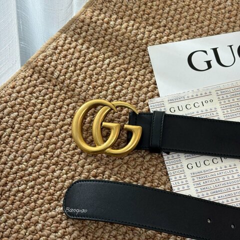 S5597-GUCCI  黑牛皮雙G復古金釦皮帶400593