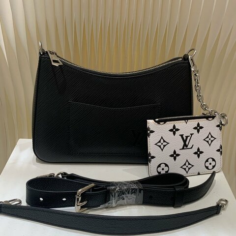 近新品 路易威登/Louis Vuitton Marelle 黑色水波紋二合一 芯片款