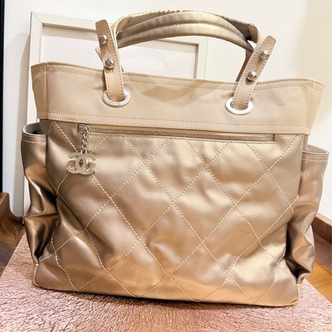 CHANEL 香奈兒 肩背 手提 兩用托特包 很美很美的香檳金🥂媽媽包 日用包 輕旅行