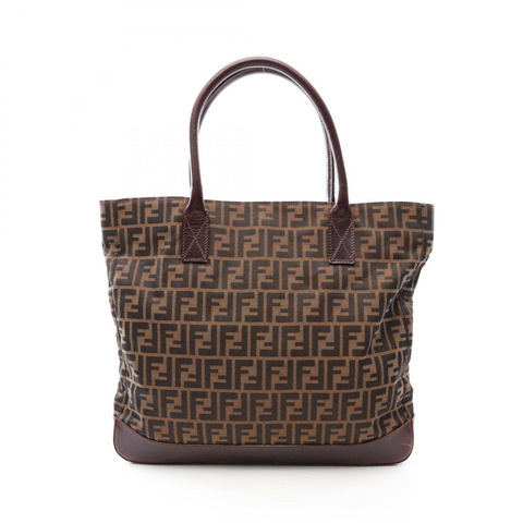 FENDI Zucca 手袋帆布皮革棕色二手男女通用