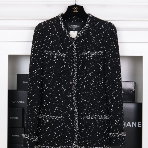 Chanel 95年秀款黑白雪花四口袋上衣外套