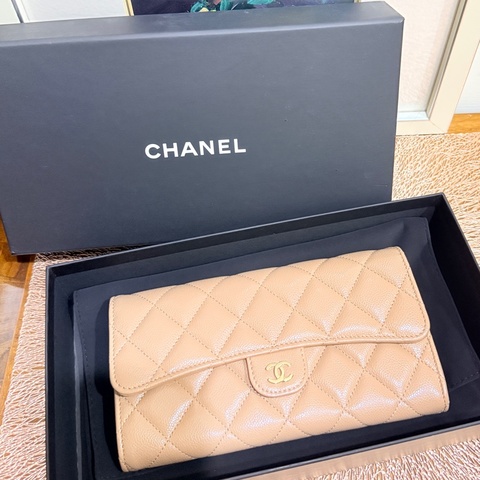 櫃上5萬多🔥CHANEL 香奈兒 晶片款✨背面口袋經典翻蓋CF長夾 荔枝牛皮 駝色 深奶茶色 淺咖啡色