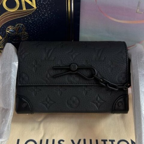 閒置新 路易威登/Louis Vuitton Steamer黑壓紋全皮插銷盒子回形針肩背斜背包