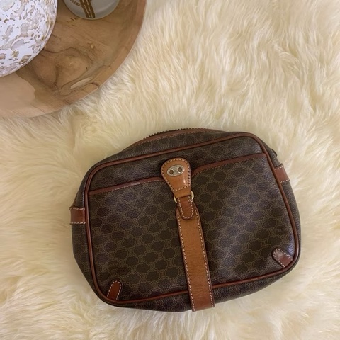 【現貨秒出】 Vintage Celine 凱旋門經典深色老花手拿包 / 盥洗包 / 化妝包 ｜義大利製