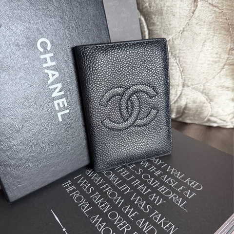 香奈兒Chanel  古董 絕版 黑色魚子醬 牛皮短夾 荔枝牛皮 黑色皮革 卡夾 chanel black caviar card holder