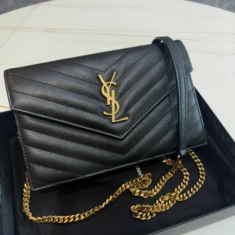 *SHIHNA名牌精品*YSL 黑金魚子醬信封袋式鏈條WOC(小號)