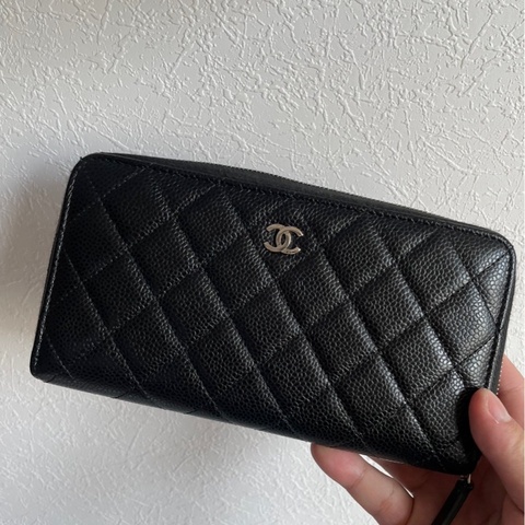 CHANEL 黑荔枝銀雙Cㄇ拉長夾