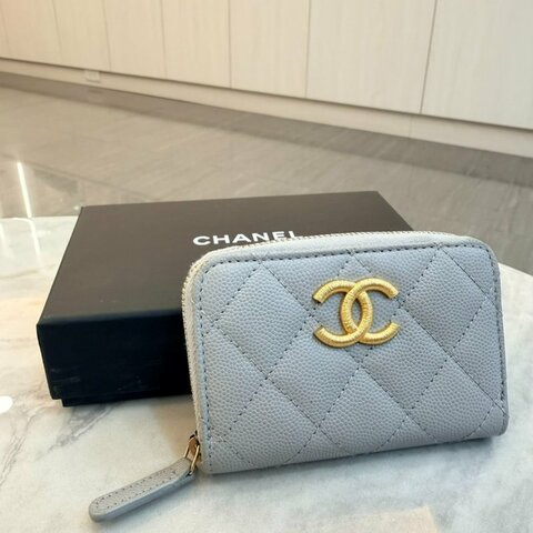 *SHIHNA名牌精品* CHANEL 23B 灰藍金釦零錢包