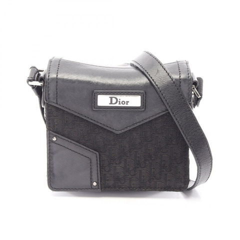 Christian Dior 街頭時尚 Trotter 單肩包帆布皮革黑色二手女款