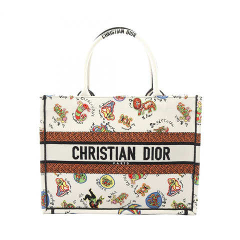 Dior BOOK TOTE 中型手提包 帆布 白色 多色 二手 女士 Logo
