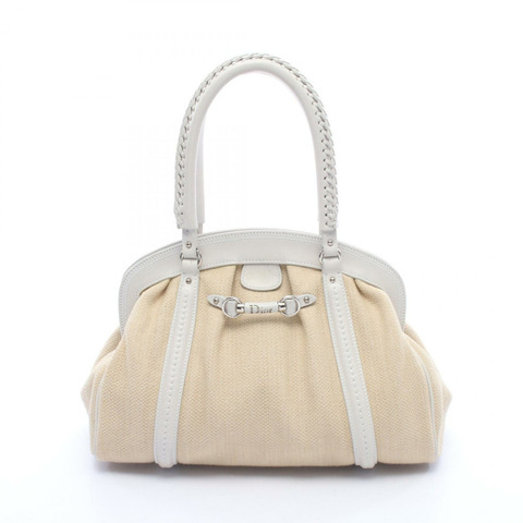 Dior My Dior Frame 手提包，皮革拉菲草編織，米白色，二手女款