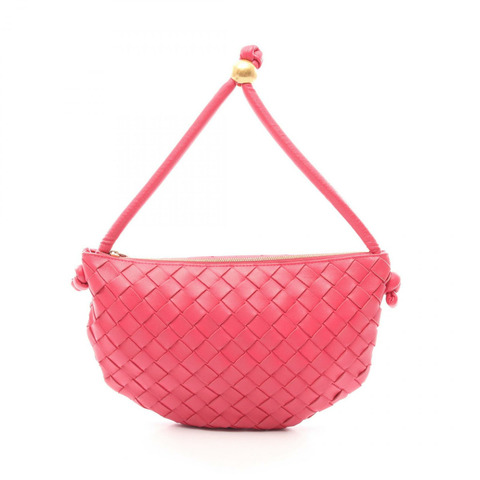BOTTEGA VENETA Intrecciato 小號翻蓋手提包，粉紅色皮革，二手女款