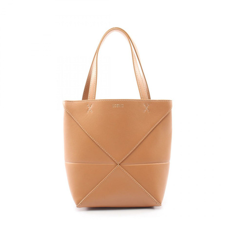 LOEWE Puzzlefold 迷你手提包，棕色皮革，二手女款